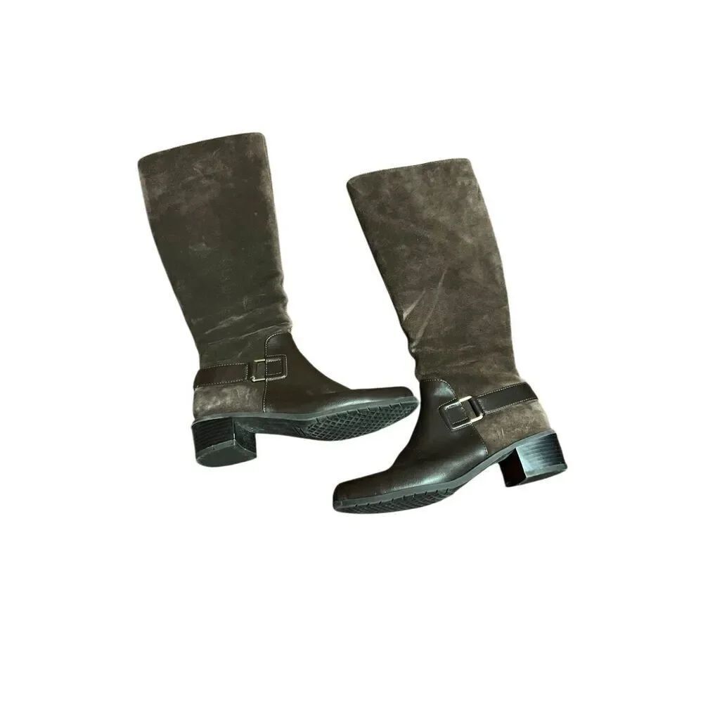 AEROSOLES WOMEN'S BROWN LEATHER & SUEDE EXTENDABLE CALF RIDING BOOTS SIZE 8M